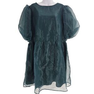 Sugarlips Borza Organza Teal Puff Sleeve Mini Dress